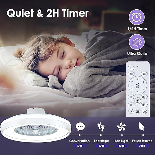 Miniatura 6 de Ventiladores de techo de perfil bajo de 24 pulgadas con luces, ventilador de techo RGB inteligente con control AlexaGoogle AssistantAPP, ventilador