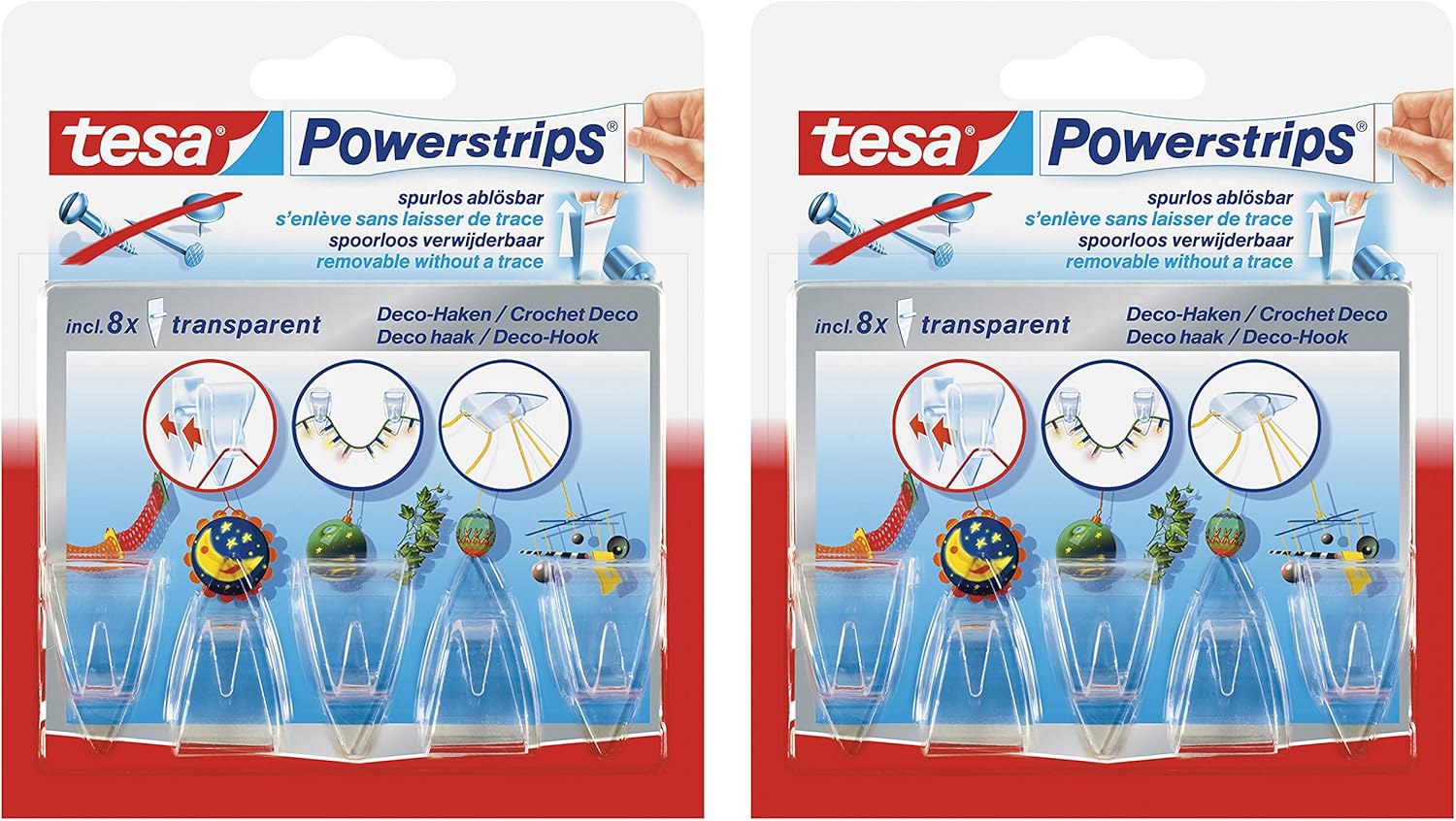 ARRIONO tesa Powerstrips DecoHaken ablösbar für leichte Gegenstände 2 Packungen
