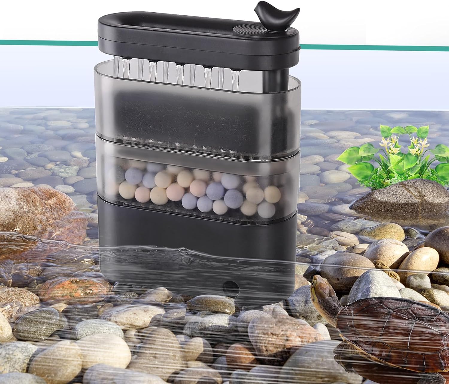 AQQA Filtro de tanque de tortuga de 160 GPH para 8 a 30 galones, filtro de tortuga filtro de agua de baja circulación, cambio de agua y flujo