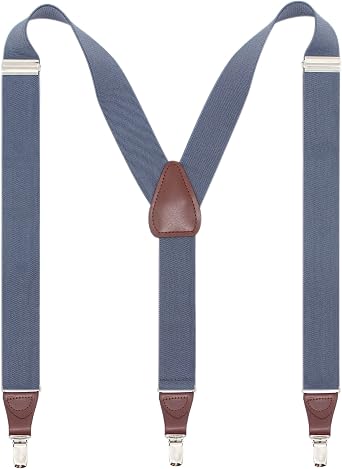 Mens Y-shape 1.4 Inch Suspender -3 Metal Clips, Elastic Straps