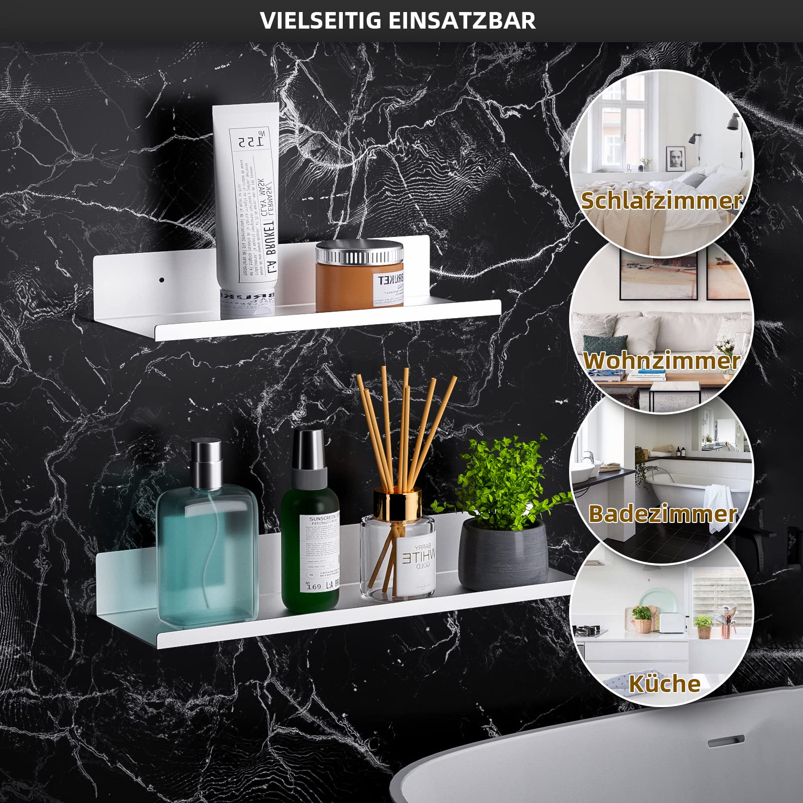 Juego de 2 estanterías autoadhesivas para ducha, sin taladrar, estante de pared con soporte de aluminio espacial para champú para baño, cocina, plateado