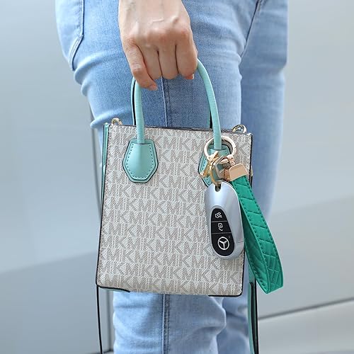 Miniatura 5 de Weixiltc Llavero de cuero con 2 llaveros y anillo en D antipérdida, llavero para mujer