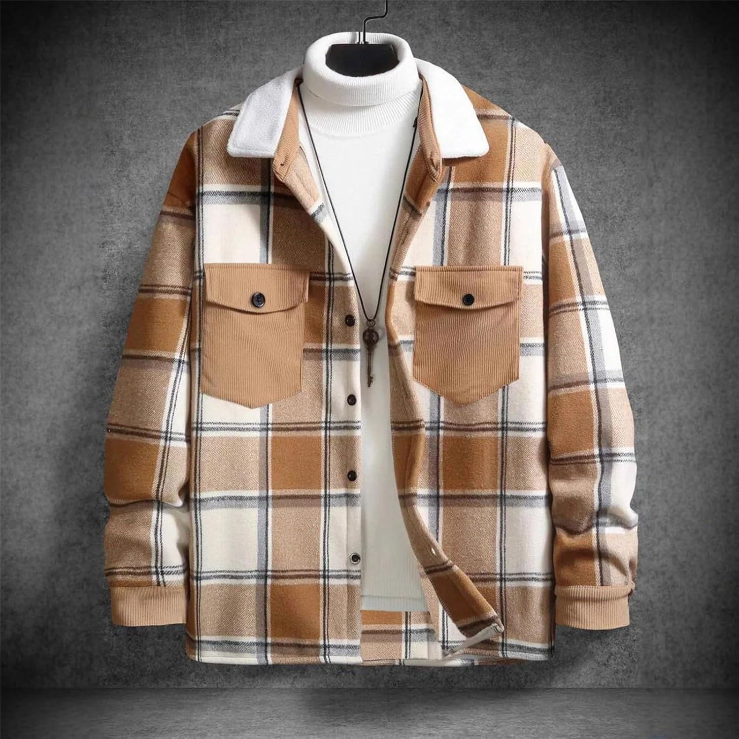 Men's Warm Plaid Jacket Thick Fleece Lined Outdoor Daily Casual Shirt Coat