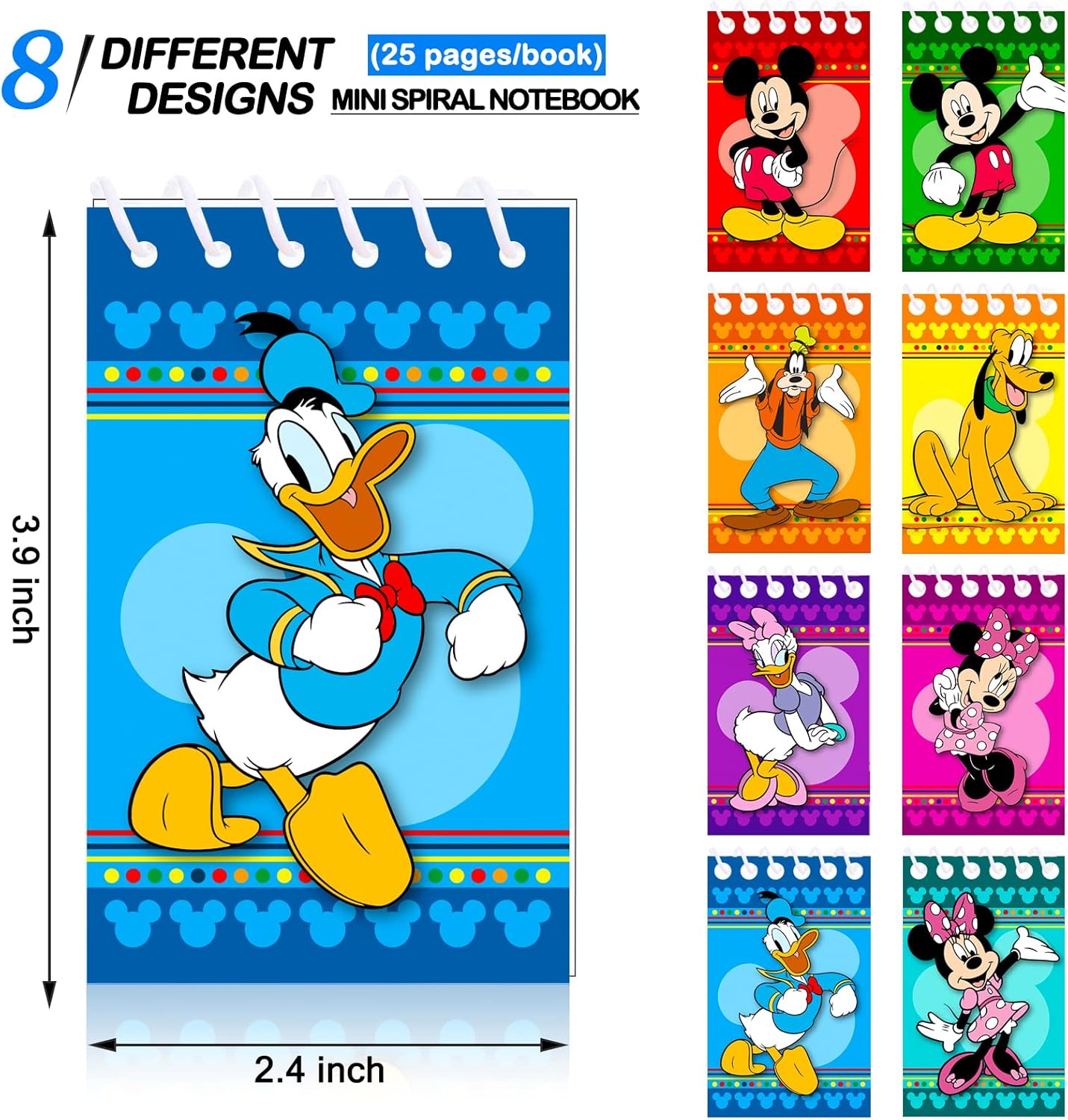 Mouse Birthday Party Supplies, 24Pcs Mini Notepads for Mickey Birthday Party Gifts, Goodie Bag Stuffers, Classroom Rewards, 8 Types