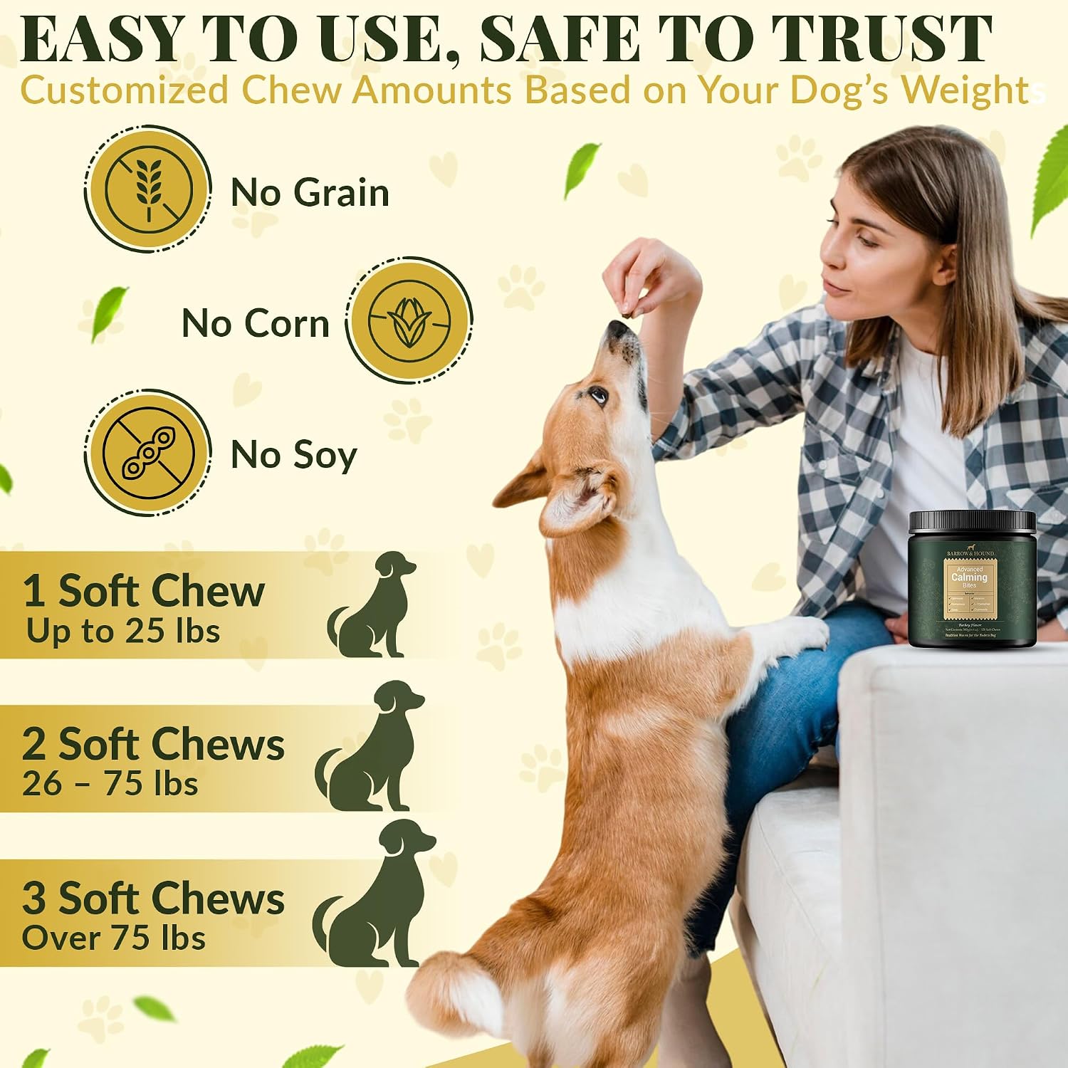 Barrow & Hound – Advanced Calming Chews for Dogs – 120 Soft Chews with Chamomile, Valerian Root, L-Theanine & Melatonin – Turkey Flavor – Supports Relaxation & Composure