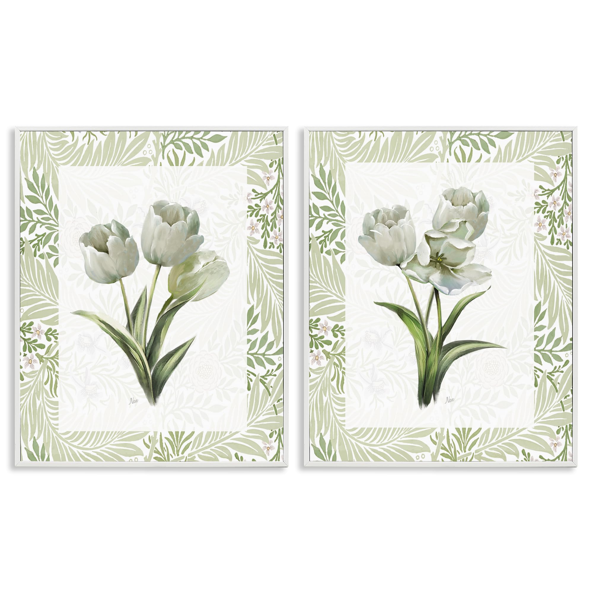 Stupell Industries Soft Green Tulip Trio 'Soft Green Tulip Trios', 2Pc Framed Giclee Art Set 2, White, 24 X 30 Inches, Easy To Hang And Sturdy, Made In Usa, By Nan