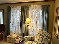 Vista 9 de HOMEIDEAS Cortinas traslúcidas amarillas de 84 pulgadas de largo, 2 paneles de cortinas bordadas con patrón floral amarillo y blanco, cortinas