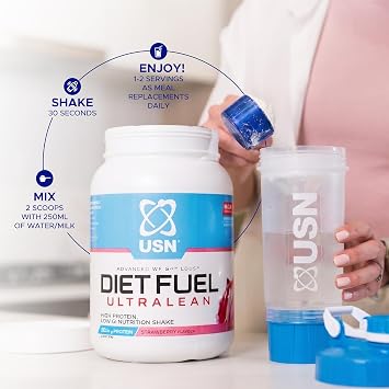USN Diet Fuel Ultralean Meal Replacement Shake | Strawberry | 2kg with 36 Servings | High Protein, Low Calorie Shake | Calorie-Controlled Diet Support for Weight Loss | 24 Vitamins & Minerals