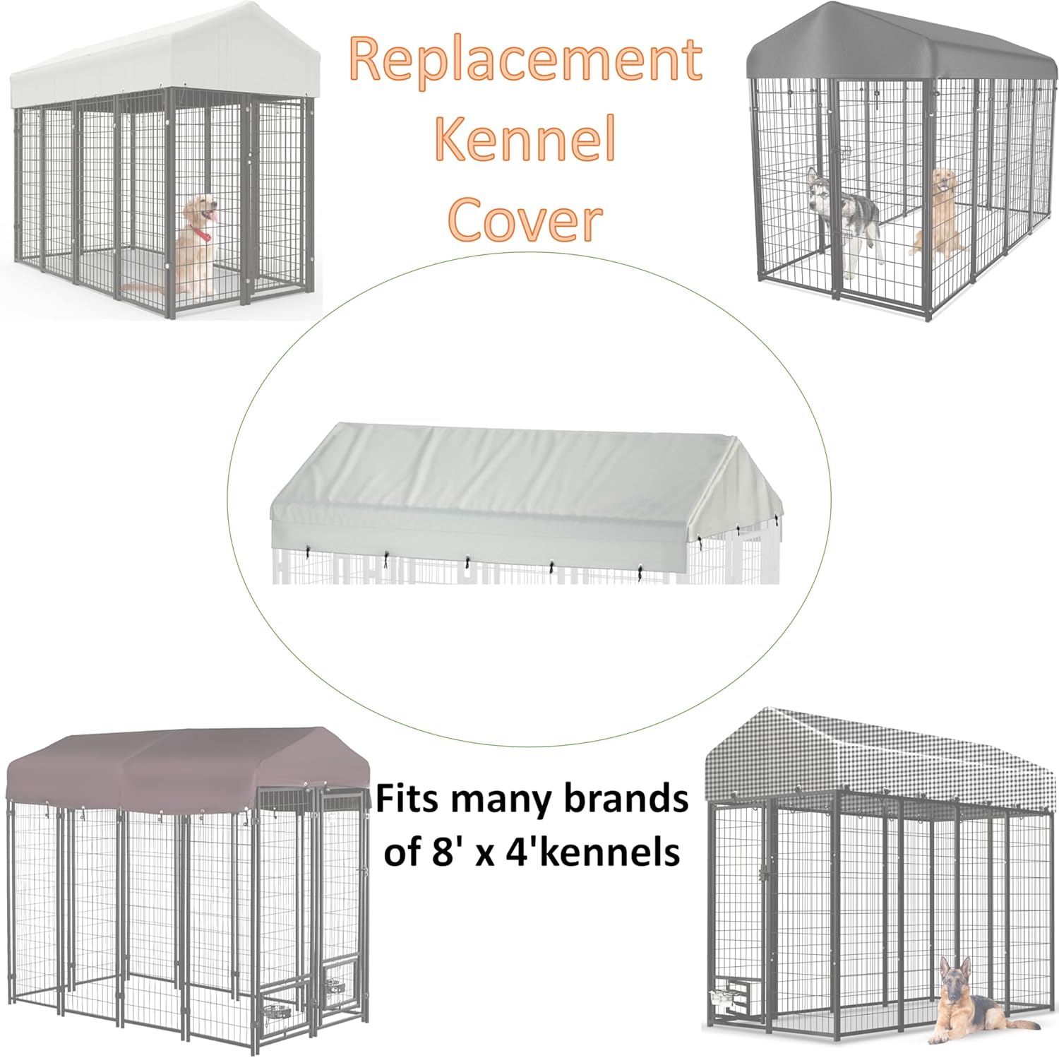 Outdoor Dog Kennel Cover 8'L x 4'W Replacement Dog Kennel Cover Made of 900D Waterproof Oxford Fabric Beige (Frame Not Included)