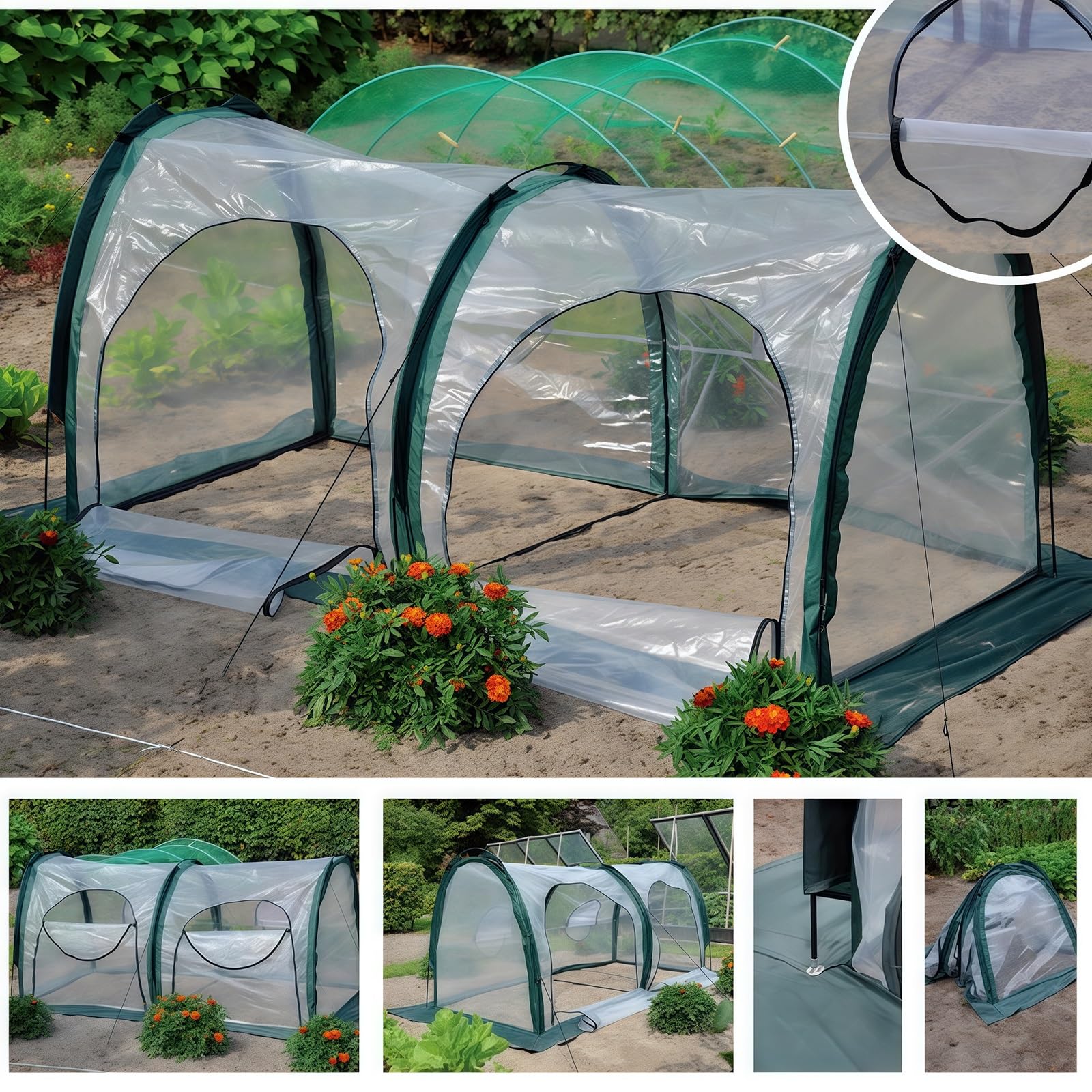 Mini véranda de Jardin, Mini Serre Tunnel, Serre à tomates, Protection UV, 2/3 Portes, Porte zippée(Two Doors)