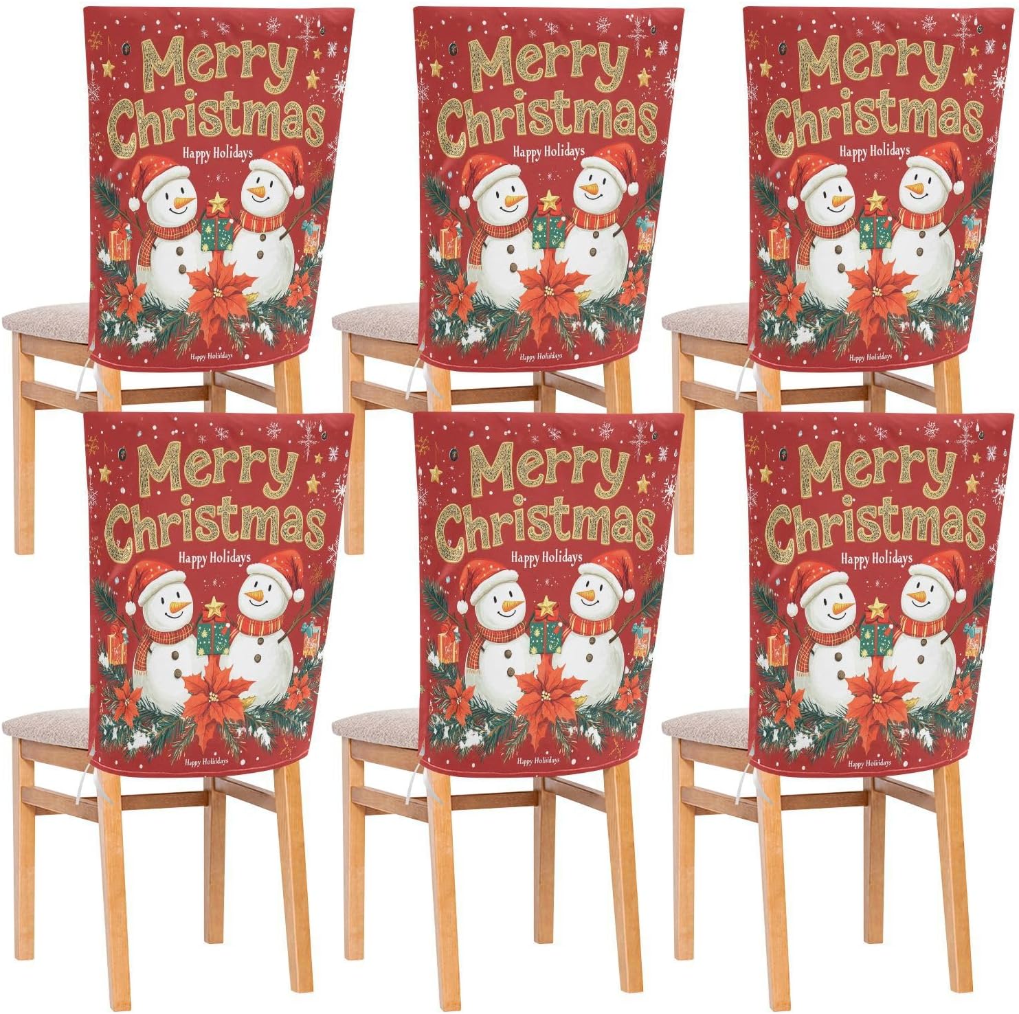 MNSRUU Christmas Chair Back Cover for Dining Room,Snowman Chair Slipcovers Set of 6,Snowman Chair Cover for Kitchen Hotel Holiday Party Decor,185