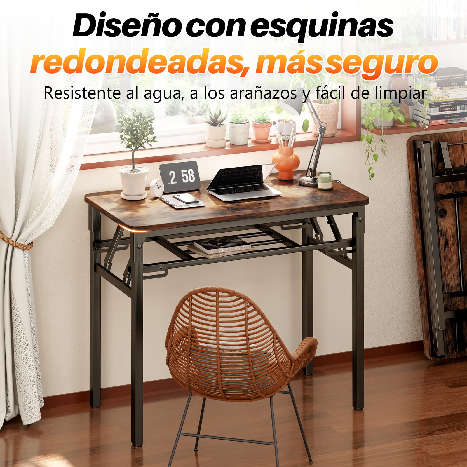 Escritorio plegable de 100 x 50 x 75 cm, escritorio con espacio de almacenamiento, mesa plegable de madera, mesa de ordenador, mesa de comedor, mesa de conferencias para estudio, dormitorio, salón