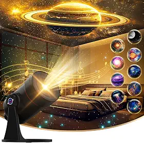 [Ruído branco] Projetor Galaxy, 28 sons suaves, máquina de som, projetor de estrela, sistema solar, espaço planetário, luz noturna, decoração de quarto para teto, quarto, crianças, adultos, treinador
