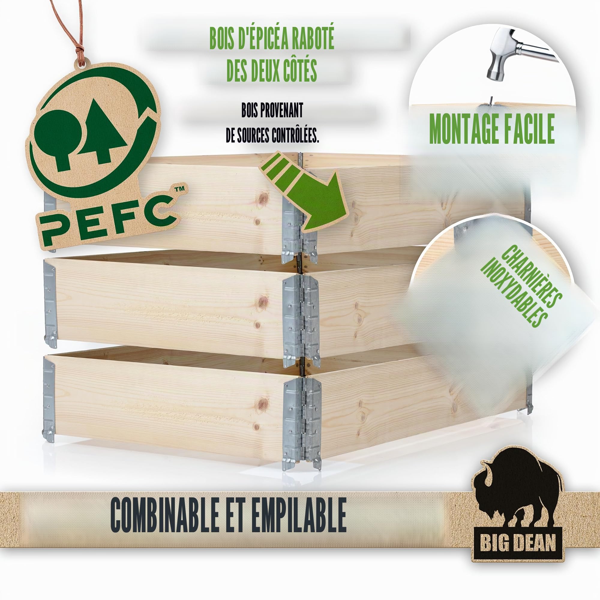 Lot de 3 parterres surélevés pour jardin - En bois - 120 x 80 cm