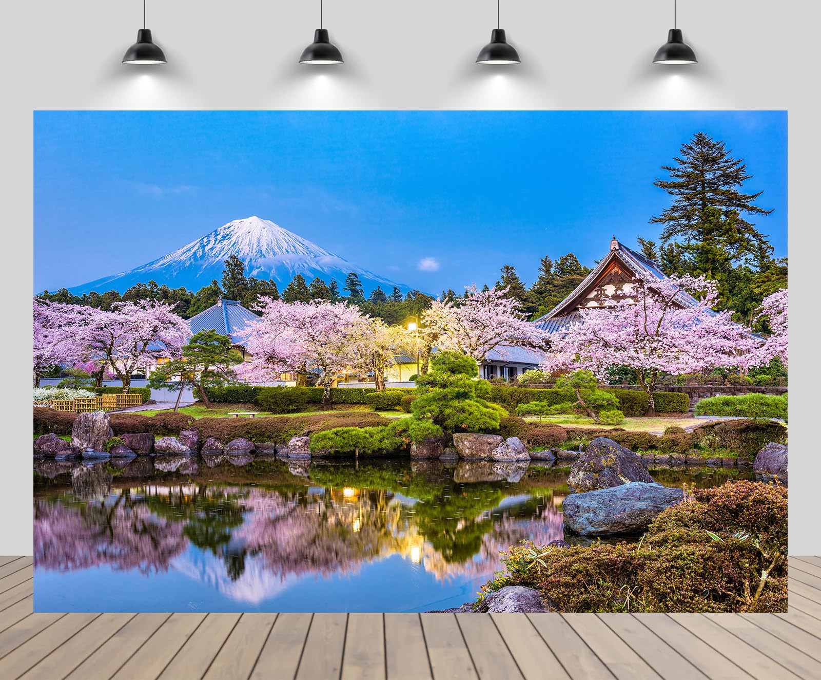 DORCEV Japan Scenery Photography Backdrop Japanese Style Building Garden Pink Cherry Asian Travel Themed Birthday Party Wedding Portrait Photo Studio Props Background Room Wallpaper