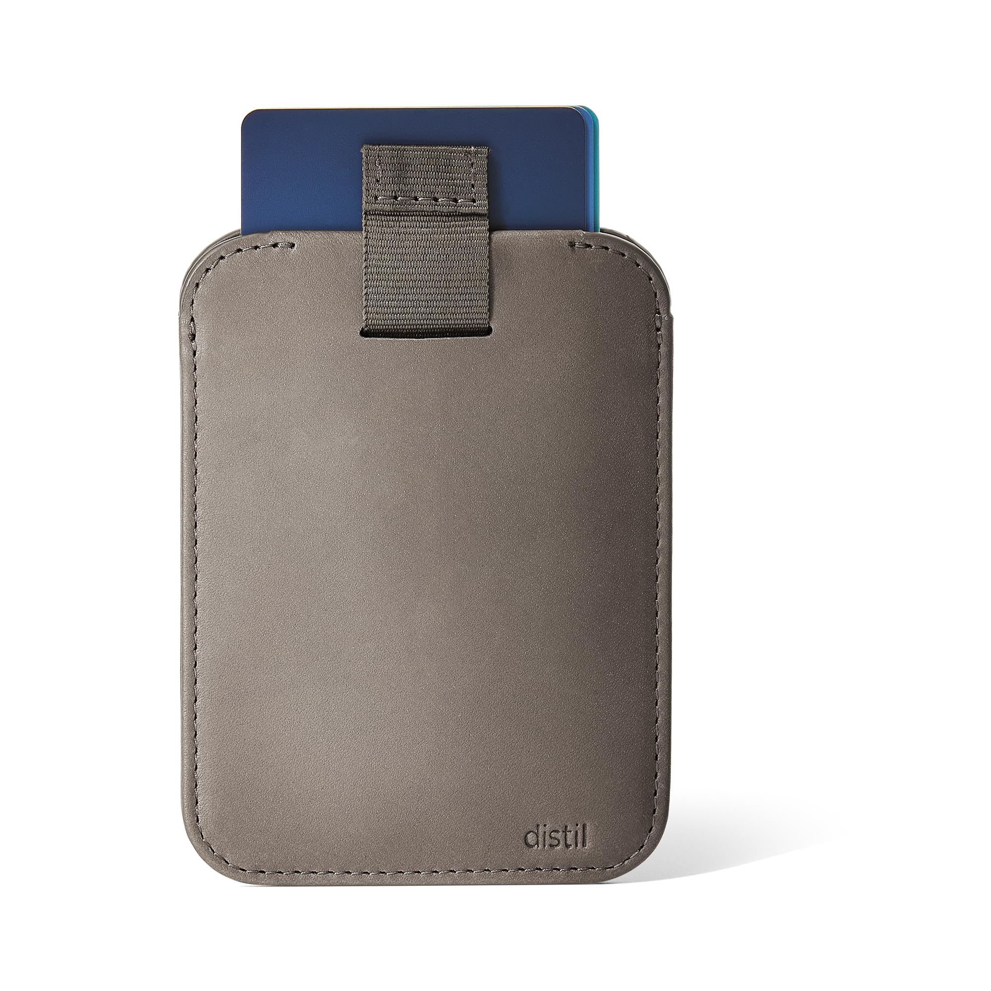 Distil Union Wally Sleeve | Minimalist Genuine Leather Slim Wallet & Credit Card Holder | MagLock Pocket, Pull-Tab Access, RFID Shielding (Gray)