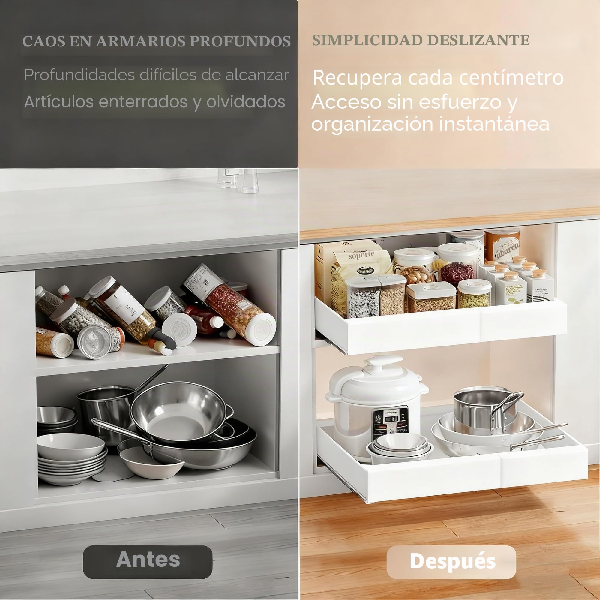 4 Pieza Cajón Telescópico para Pegar, (32-52 cm ancho × 53 cm prof. × 7,5 cm alto) Extraíble para Cocina, Organizador de Cajones de Cocina, sin Necesidad de Taladrar ni Clavar, Blanco