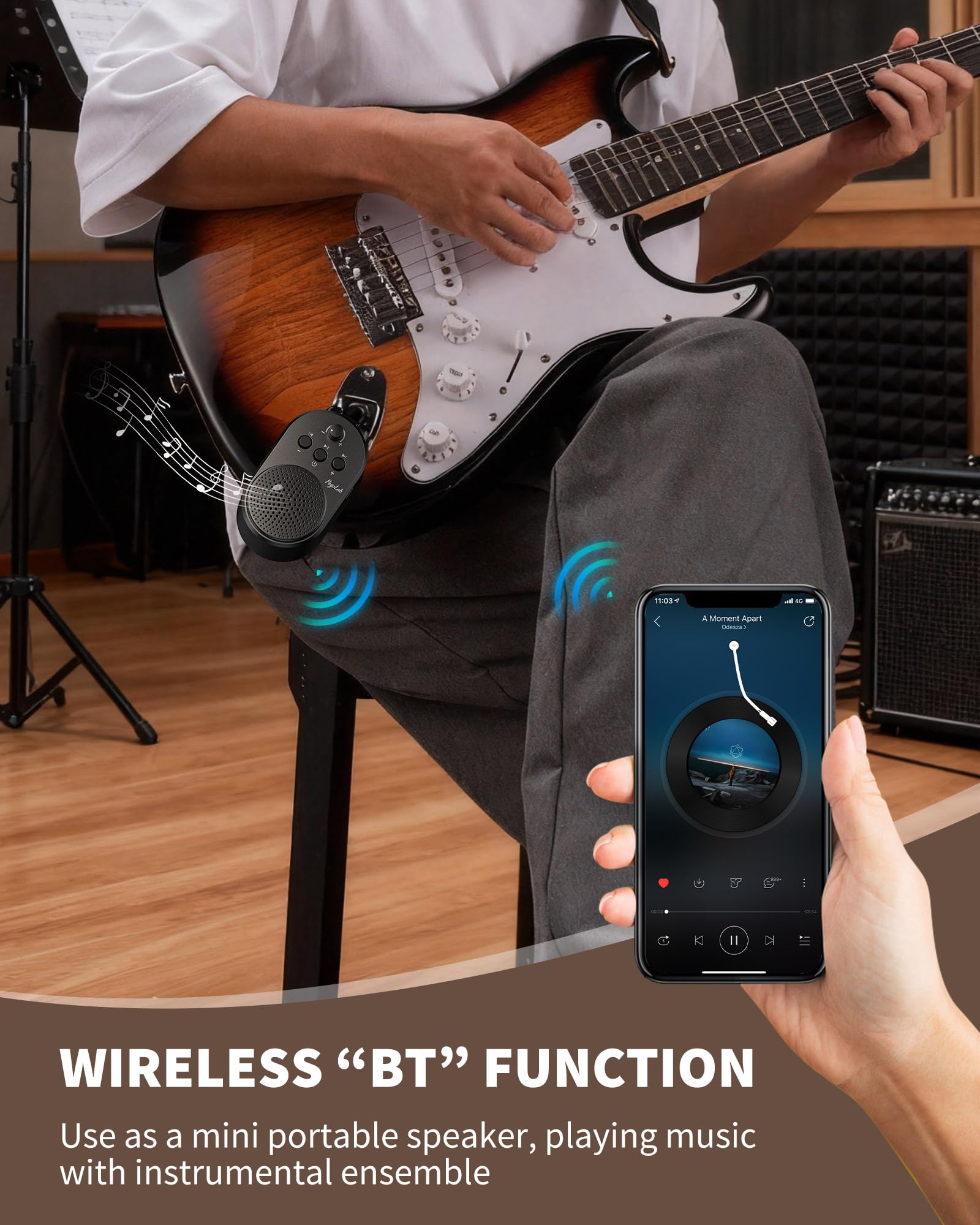 POGOLAB Amplificador de guitarra, mini amplificador enchufable de 5 W con control de música y volumen, amplificador de práctica Bluetooth recargable, altavoz combinado de bolsillo portátil para