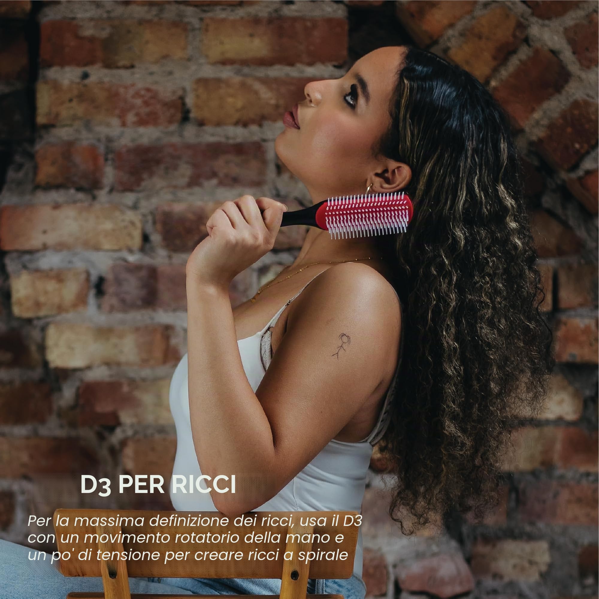 Denman Curly Hair Brush D3 (Black & Red) 7 Row Styling Brush for Detangling, Separating, Shaping and Defining Curls - For Women and Men