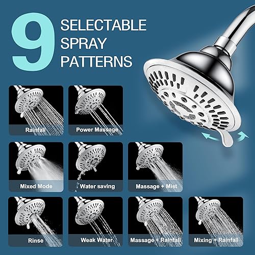 Miniatura 10 de Bright Showers Cabezal de ducha de alta presión con filtro de ducha, 5 ajustes de pulverización, cromo pulido, elimina cloro, fluoruro, sedimentos,