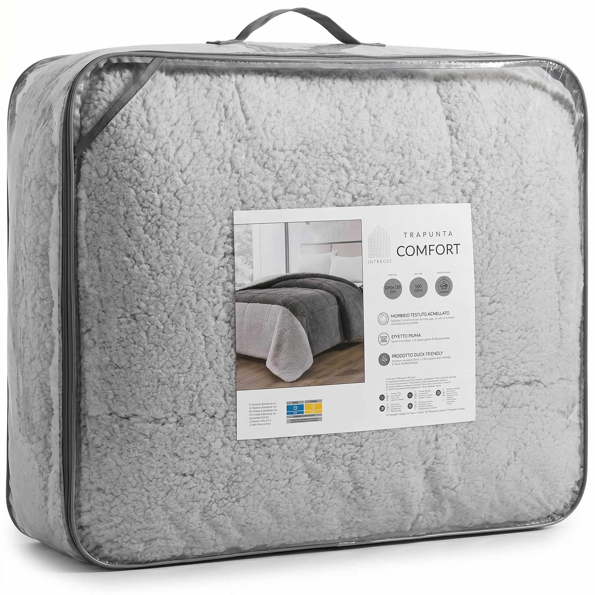 INTRECCI Trapunta Matrimoniale Invernale 250x250 cm In Tessuto Sherpa Agnellato Calda Coperta Autunno Inverno Piumone In Morbida Microfibra Anallergica Antiacaro (Grigio/Titanio)