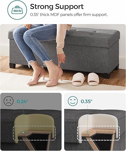 Miniatura 4 de SONGMICS Banco otomano de almacenamiento, reposapiés plegable con patas, 15 x 43 x 15.7 pulgadas, banco de extremo de cama, baúl de almacenamiento,