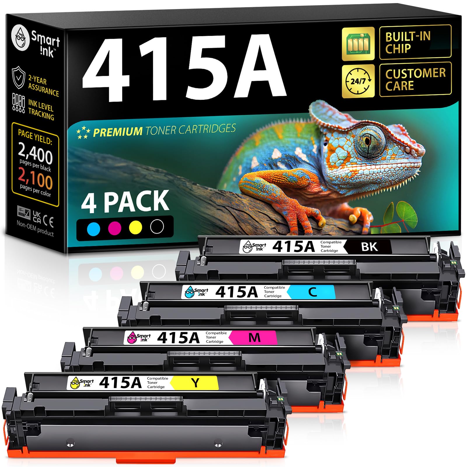 Smart Ink 415A 415 - Tóner Compatible con Chip para HP 415A 415 A (Negro, Cian, Magenta y Amarillo) como Repuesto para LaserJet Pro MFP M479fdw M479fdn M479fdw M454dw M454dn (W2030A W2031A W2032A