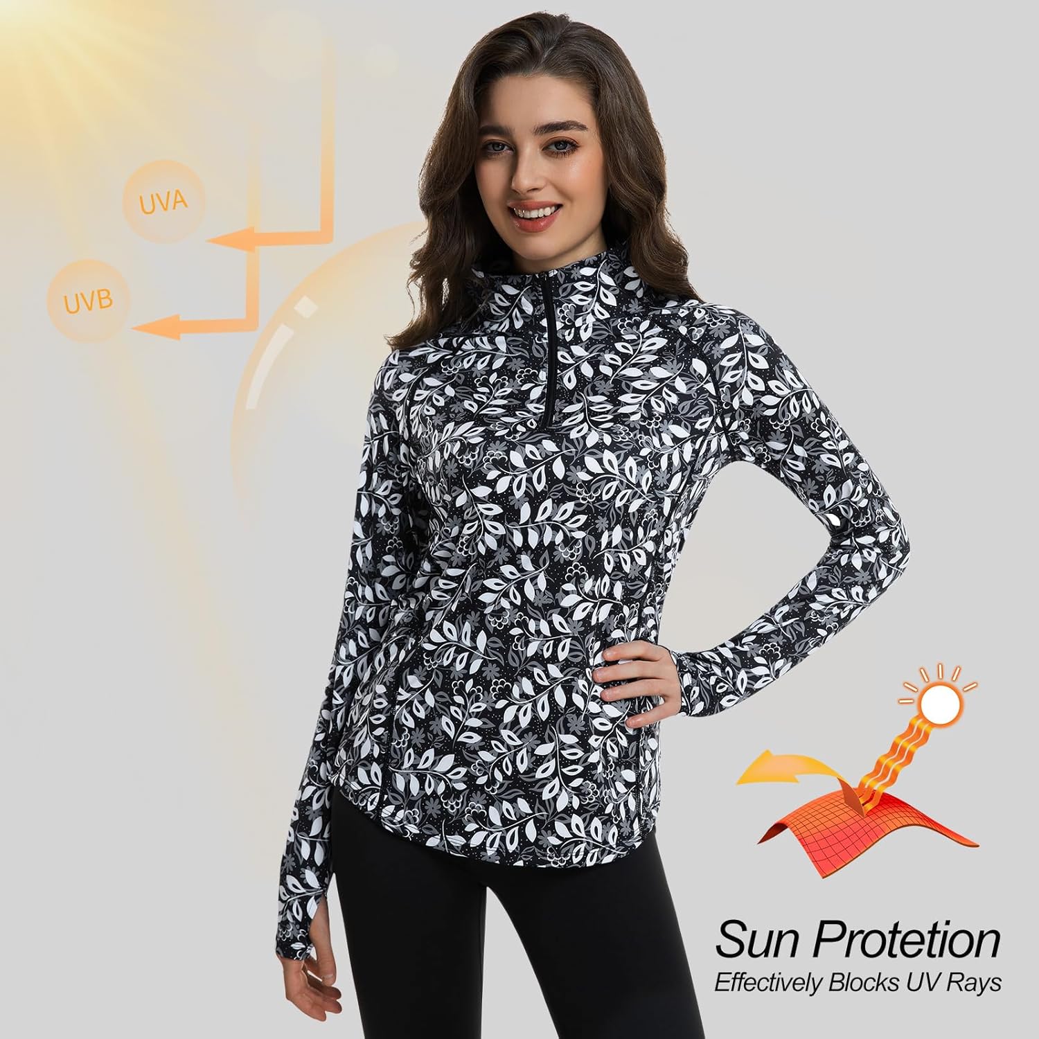 beroy Women's 1/4 Zip Shirts Pullover Long Sleeve Thumb Holes Workout Athletic Hiking Running Cycling Shirt with Pocket - Image 2