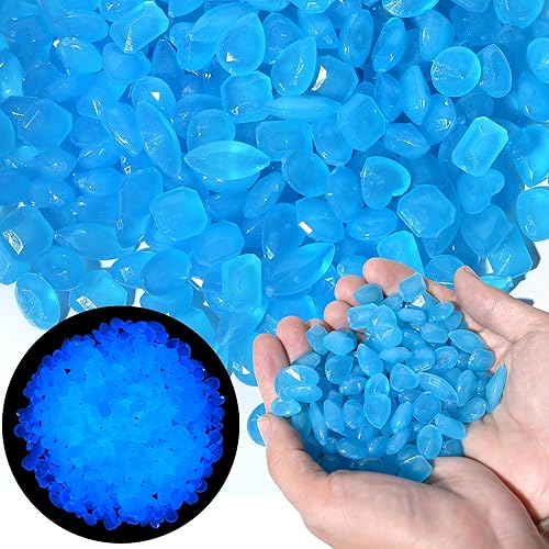 Rocas que brillan en la oscuridad, 1000 piezas de rocas que brillan en la decoración de jardín al aire libre, guijarros, forma de gema, piedras