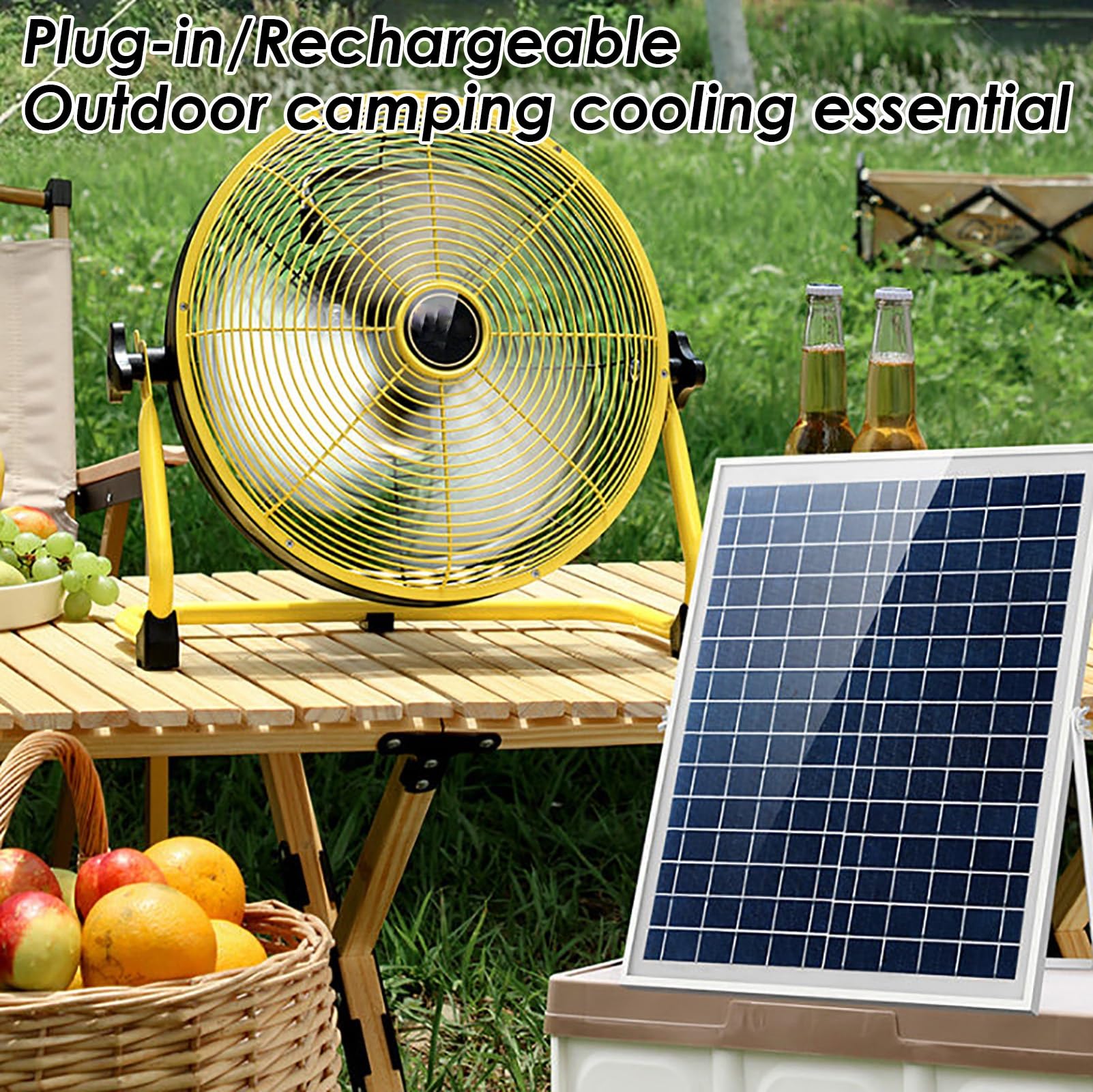 Ventilatore Solare da Pavimento Portatile, a Batteria, Esterni/Interni
