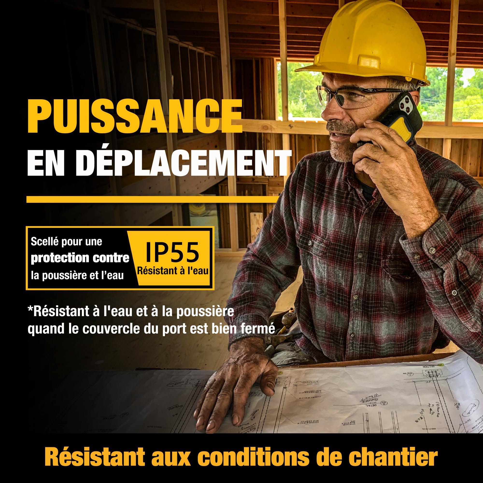 DEWALT Power Bank magnétique Robuste 5 000 mAh, Chargeur Portable sans Fil, Batterie 18W Charge Rapide, USB-C vers C avec Adaptateur USB 4’, résistant à l’Eau, Compatible Magsafe iPhone 17/16/15/14