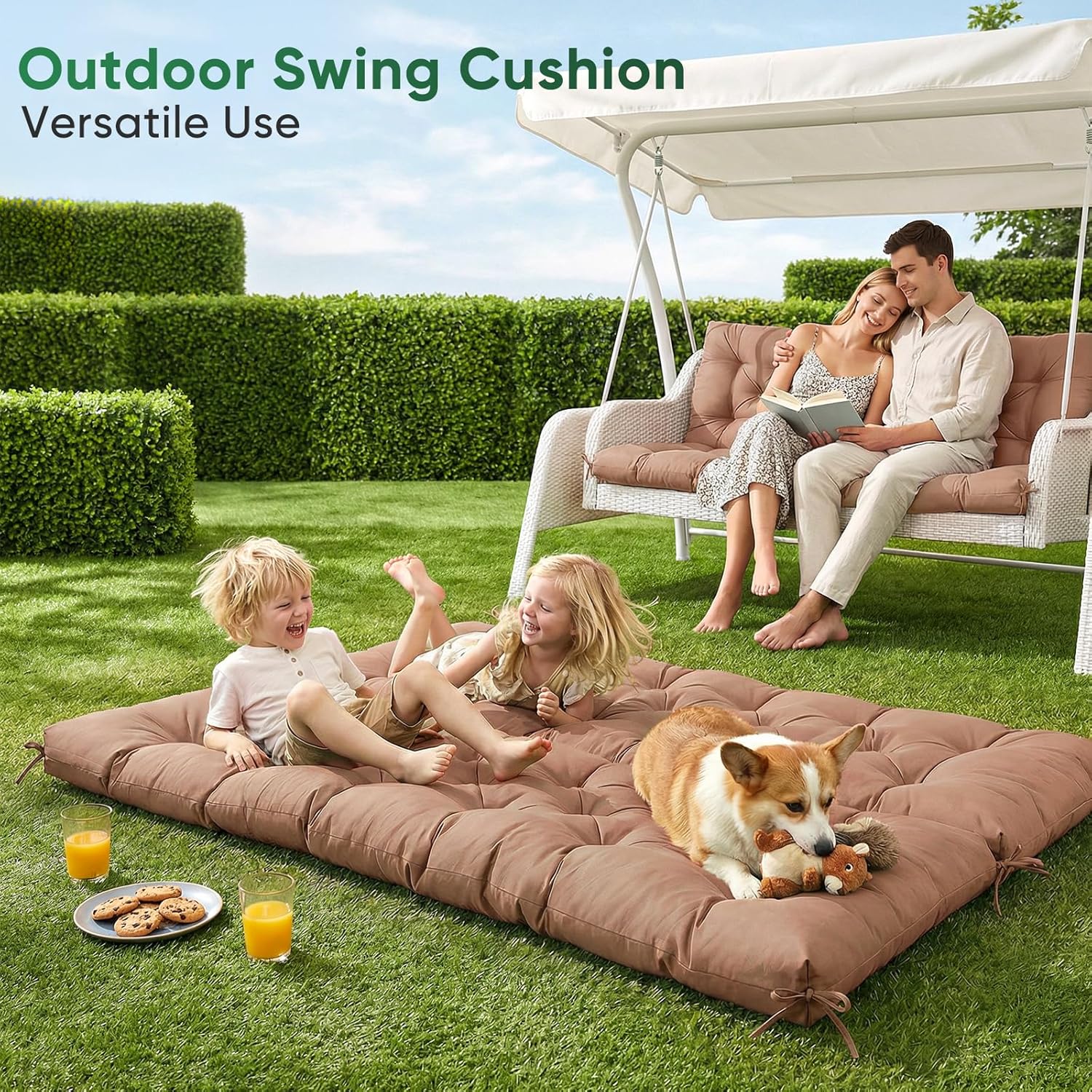 Porch Swing Cushions,Waterproof Swing Cushion for Outdoor Furniture,Thickened 2-3 Seater Replacement Patio Cushion with Ties & Backrest,Outdoor Bench Cushion for Backyard,Garden,60 x 40 x 4.7 Inches