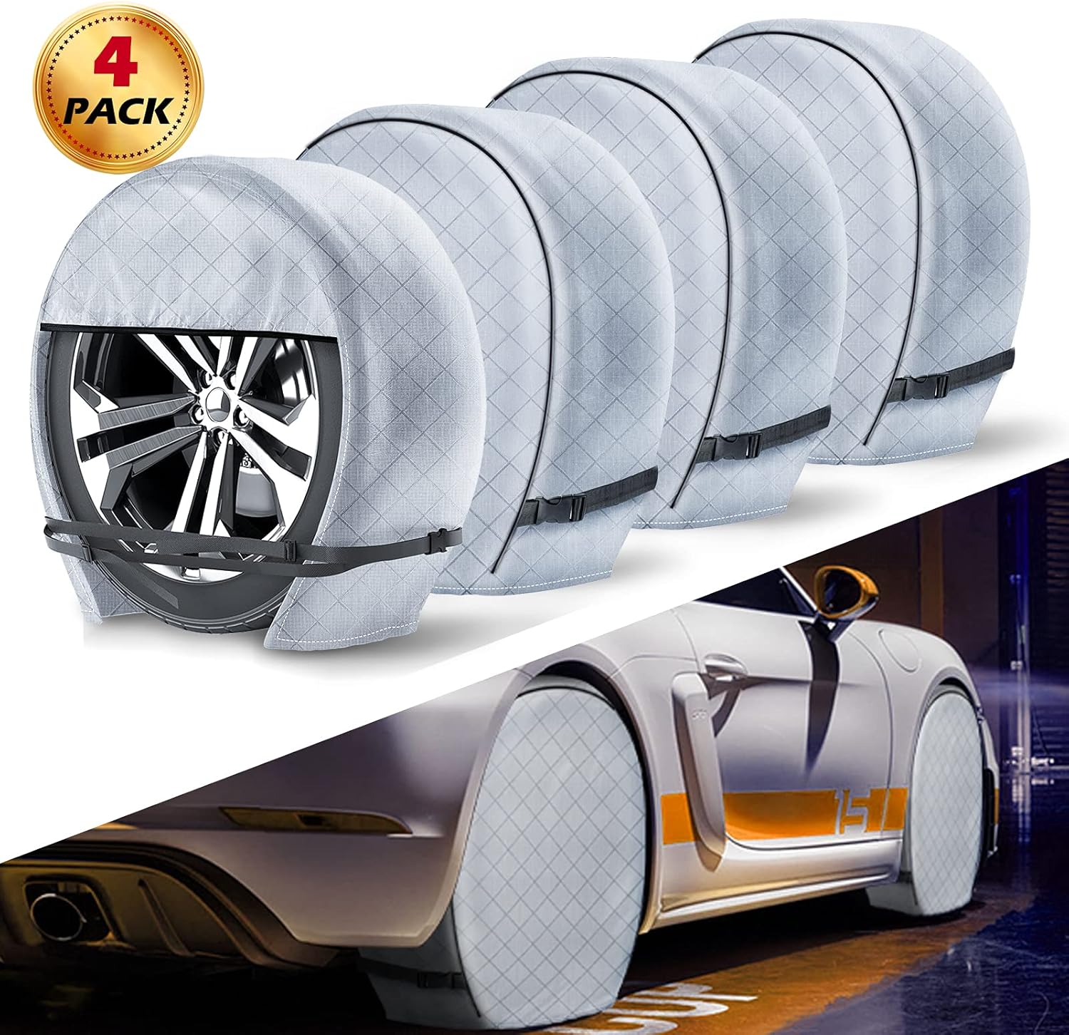 NORTHING Tire Covers, RV Wheel Covers, Sunproof Aluminum Film RV Tire Covers Tire Protectors for Trailer, Camper, Truck, SUV, Motorhome, Universal Fits Tire Diameters 29" to 31.5"(4 Pack) : Automotive