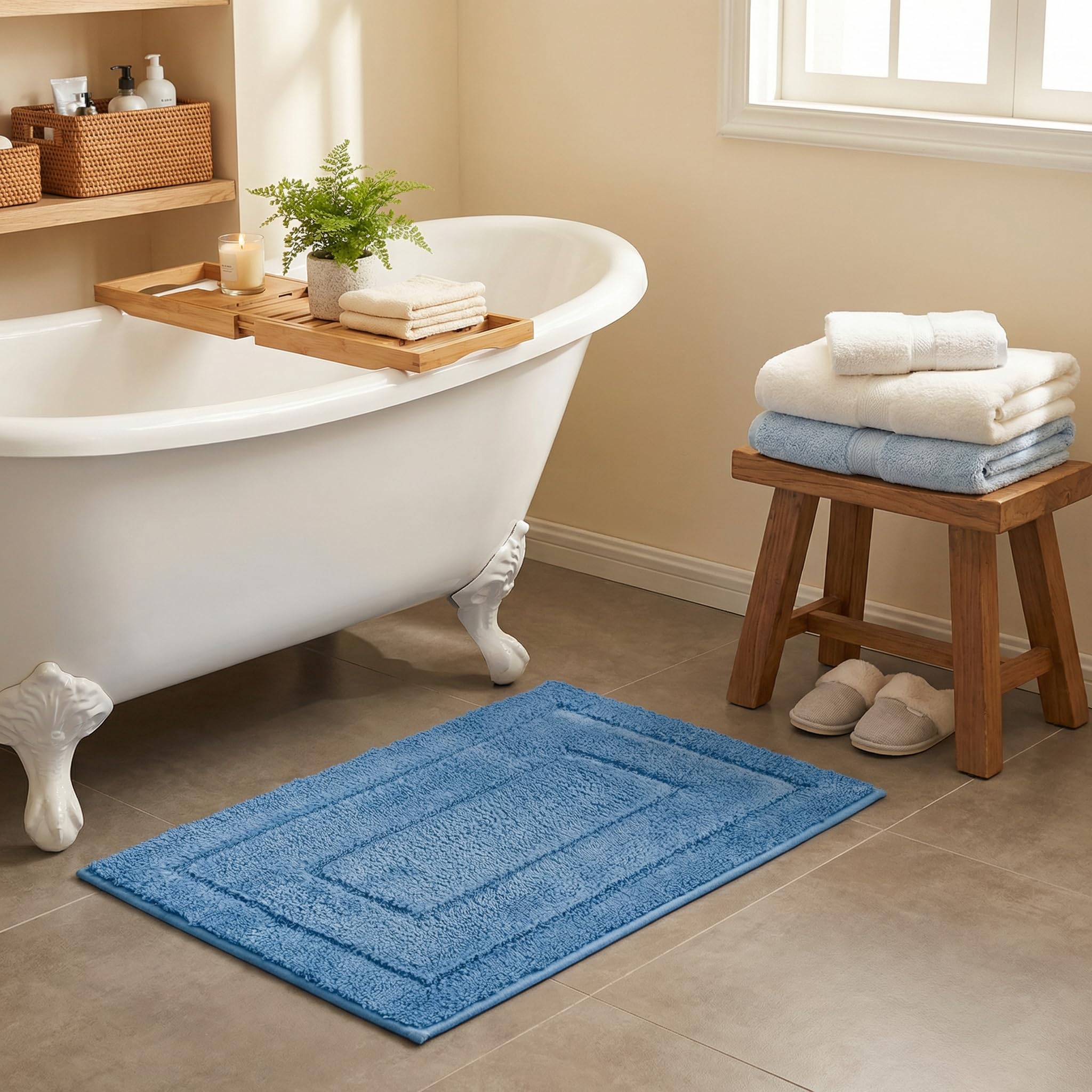 Photo 1 of GRANNY SAYS Blue Bathroom Rugs Non Slip, 16" x 24", Bath Rugs for Bathroom, Small Bath Rug Washable?Absorbent Bath Mats for Floor, Microfiber Bath Mat for Tub, Absorbent Shower Rugs