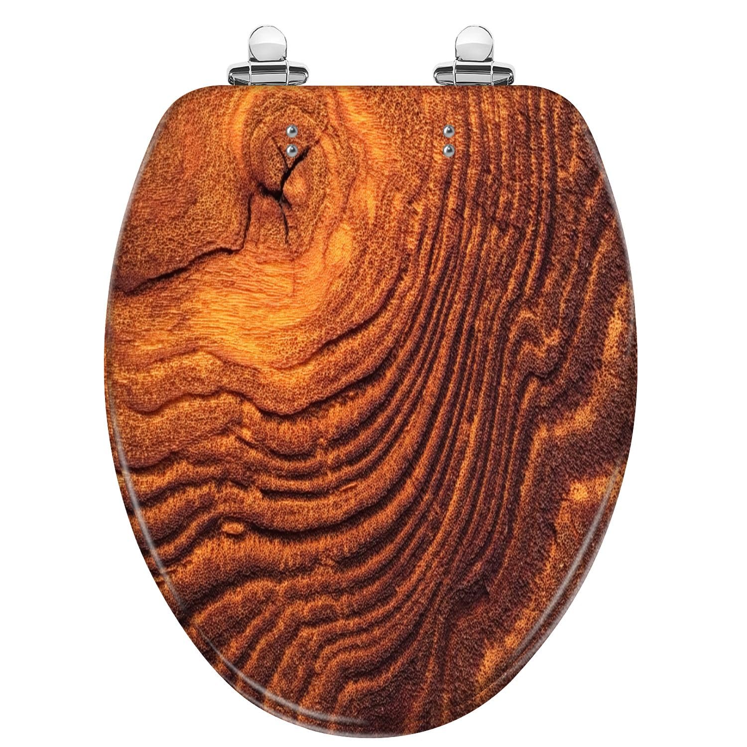Tazyyzuu Multi10 Cedar Wood Resin Round Toilet Seat With Slow Close Lid Quick Release Hinges Easy Clean Design(,Elongated)