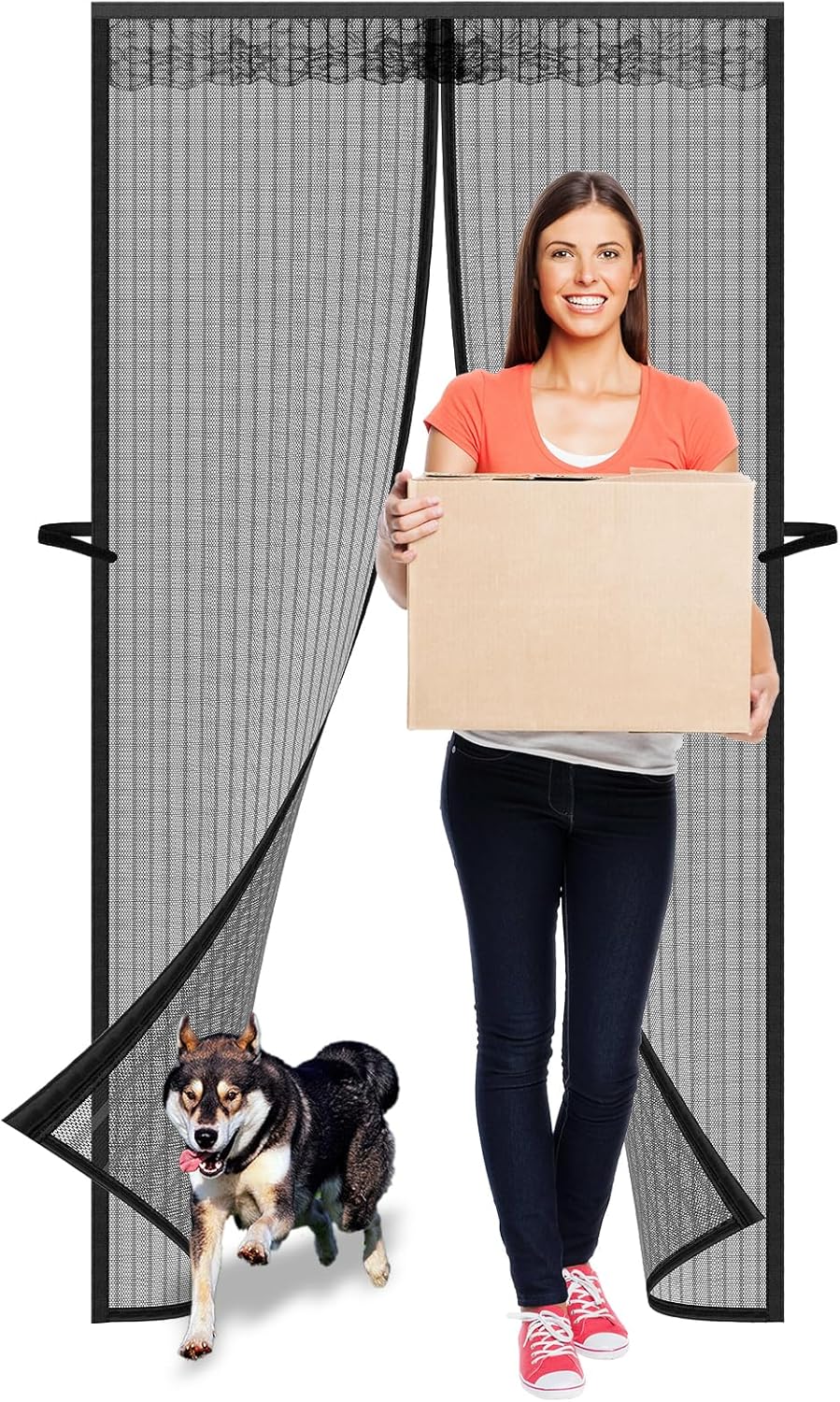 Heavy Duty Magnetic Screen Door - Fits Door Size 38x82inch, Self-Closing, Easy Install, Mesh Magnetic Screen Door Fresh Air Flow & Keep Bugs Out - Pet and Kid Friendly, Strong Magnet Design Black