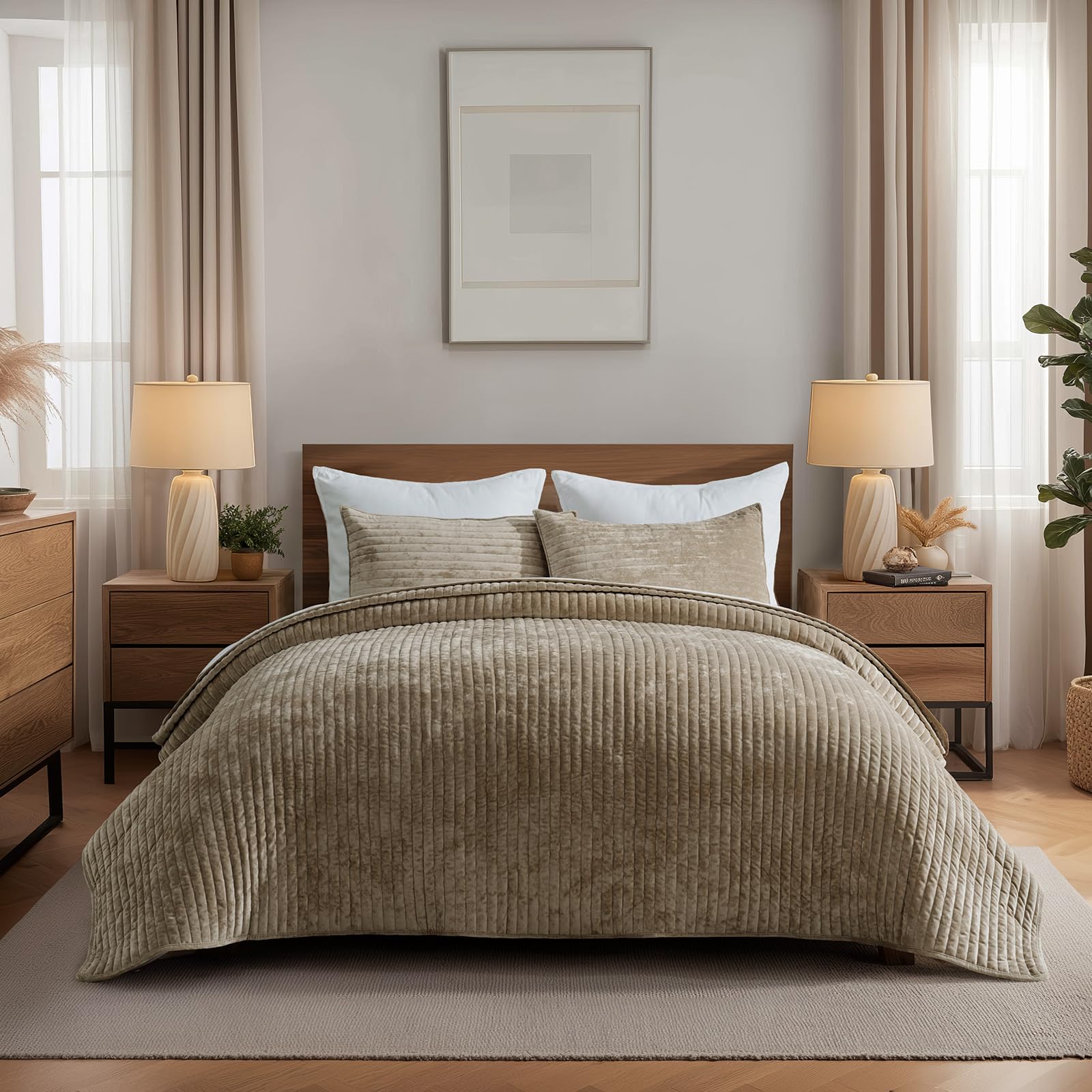 EverGrace Velvet Quilt Set - Cal King Beige -21 EverGrace Velvet Quilt Set - Cal King Beige -21
