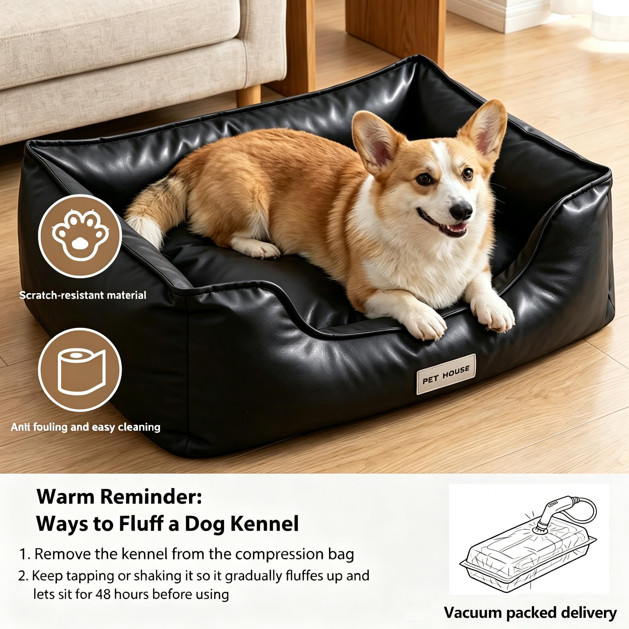 Marchul Cuccia in ecopelle per Cani, Divano letto Impermeabile per Gatti, Divanetto per Animali Domestici con Fondo Antiscivolo per Cani e Gatti di Taglia Piccola e Media, 60 × 45 cm