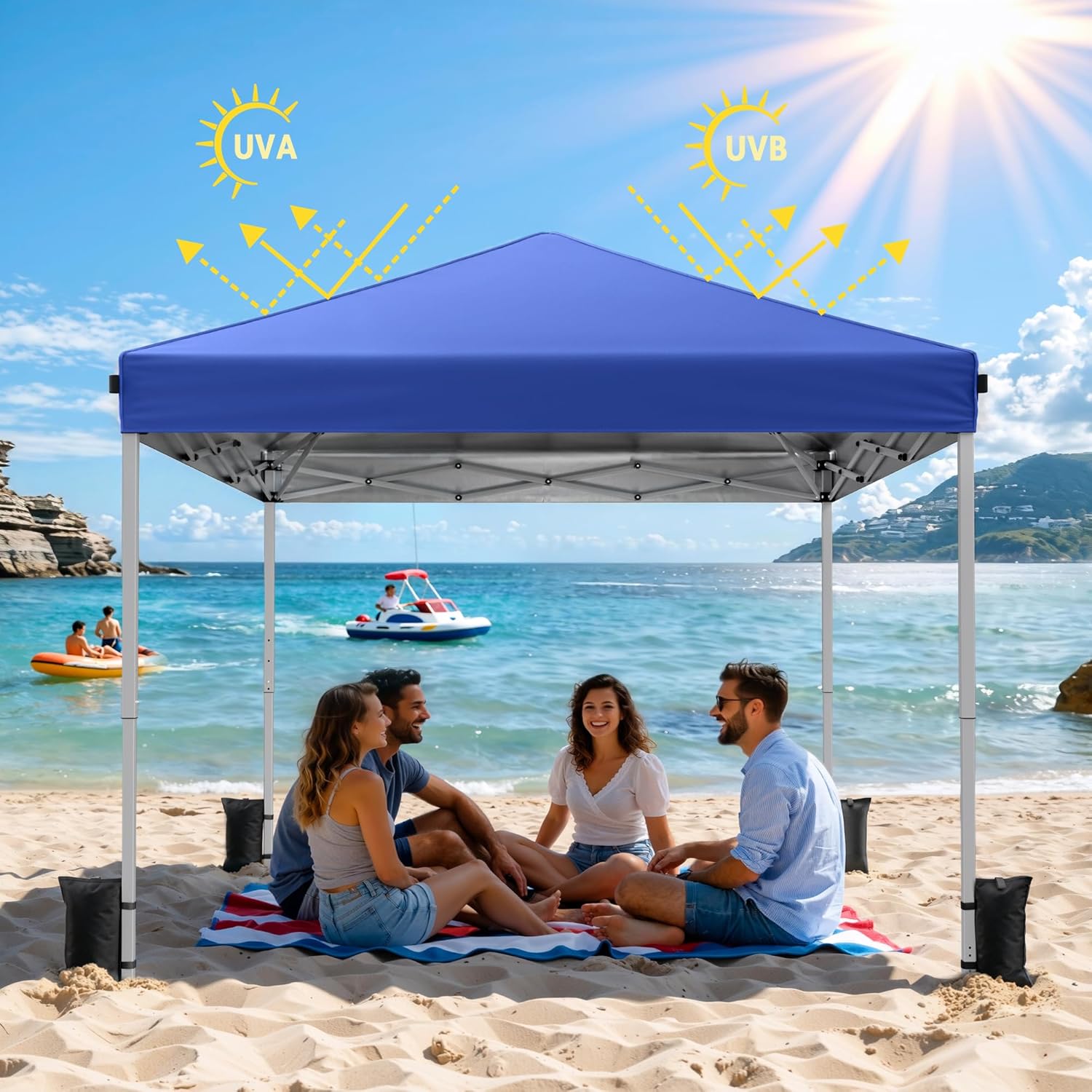 10x10 Pop Up Canopy, Portable Instant Canopy Tent with Carry Bag, 4 Sandbags and 8 Stakes for Outdoor Events, Parties & Camping - Blue