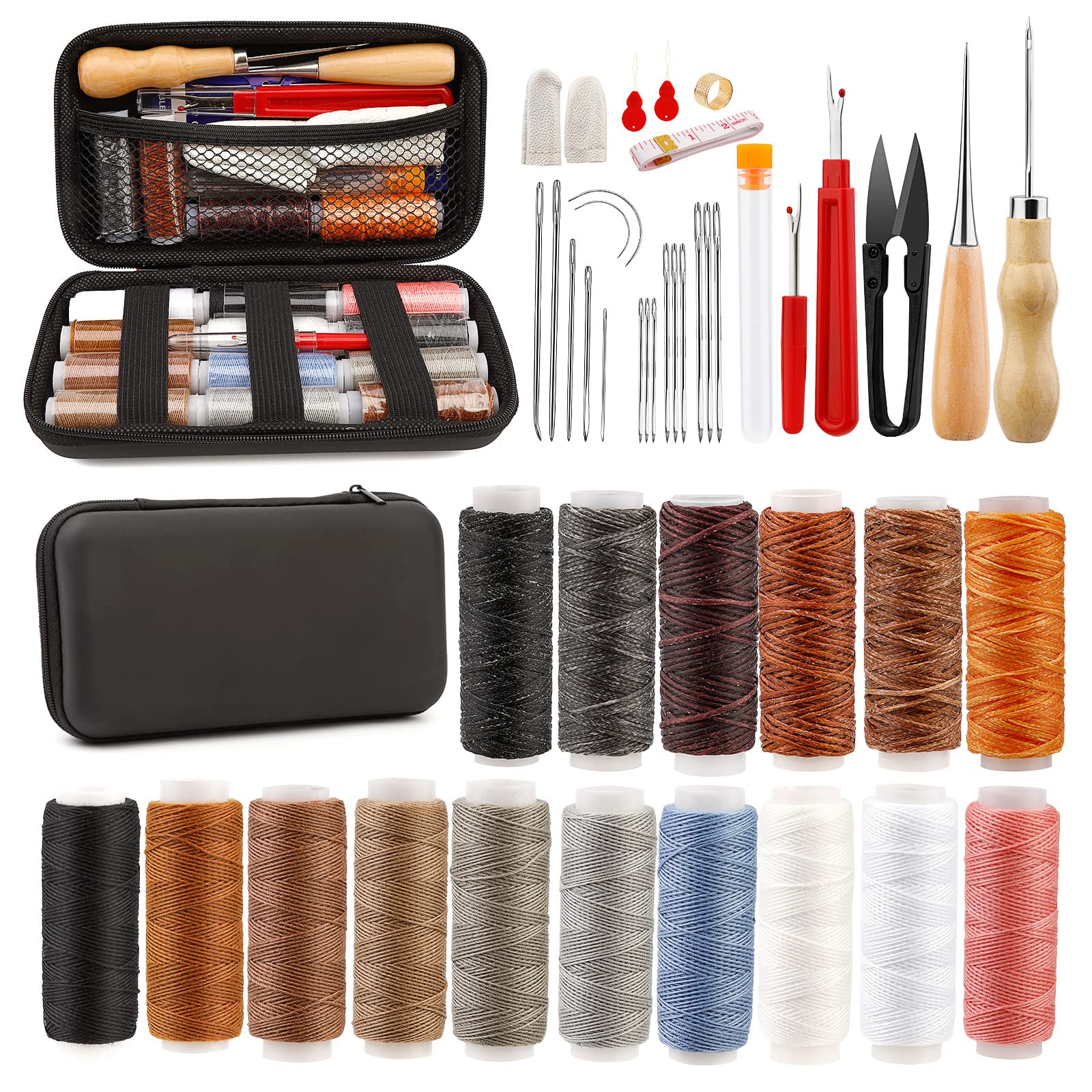 kdafio 38 PCS Leather Sewing Kit, Upholstery Sewing Kit, Upholstery Thread Heavy Duty Sewing Kit Upholstery Needle and Thread Leather Repair Kit for Furniture DIY Leather Craft