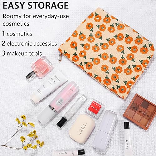 Miniatura 3 de Bolsa de maquillaje de flores para mujer, bonita bolsa de maquillaje para bolso, bolsa de cosméticos con cremallera, bolsa de cosméticos de lona
