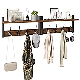 YMYNY Coat Rack Shelf Wall Mounted, Coat Hooks Set of 2, Entryway Coat Hanger with 8 Hooks, 31.5' Wall Floating Shelf with Hat Rack, for Kitchen, Bedroom, Bathroom, Rustic Brown UHWS001H-2 Rustic Brown 31.5'-2 pack