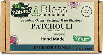 Bless International Patchouli 100%-Natural-Incense-Cones Handmade-Hand-Dipped Organic-Chemicals-Free for-Purification-Relaxation-Positivity-Yoga-Meditation The-Best-scents (10 Count )