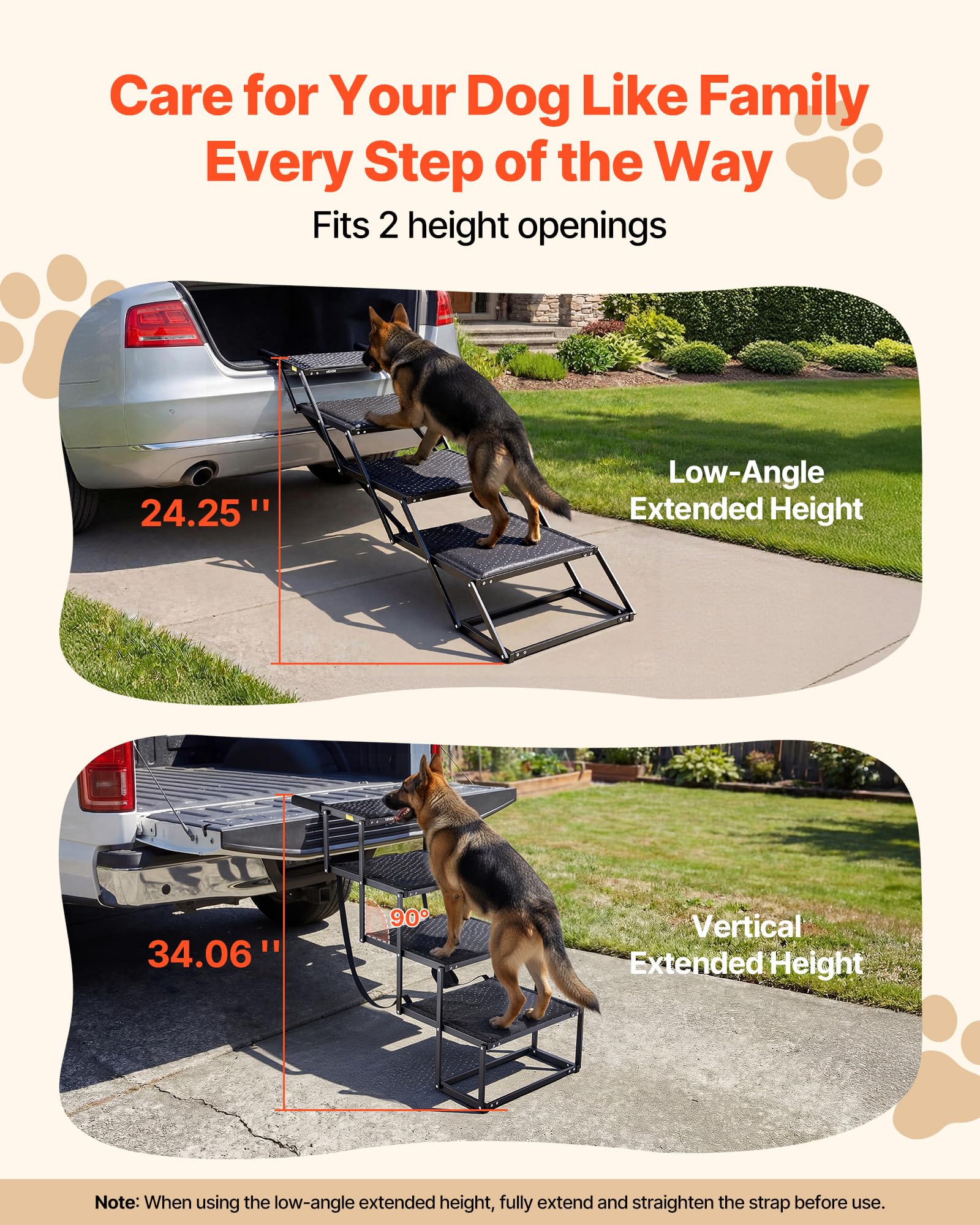 VEVOR Scaletta Pieghevole per Auto per Cani Animali Domestici, Scala Pieghevole a 4 Gradini per SUV Camion Letti Divani per Animali Domestici Carico max 113,4 kg Superficie Antiscivolo Extra Large