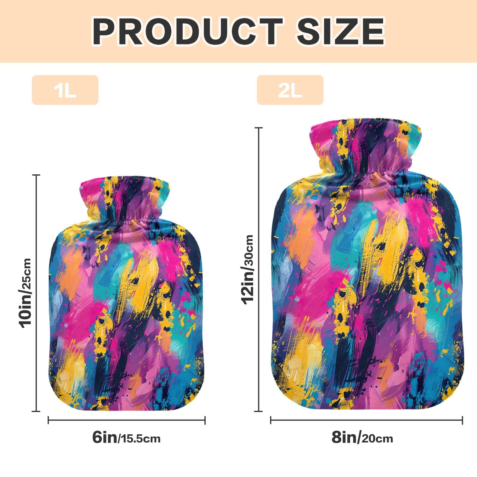 Colorful Graffiti Hot Water Bottle Bag with Cover, 1 Liters Winter Hot Water Bag for Menstrual Cramps, Neck, Shoulder, Back Pain Relief, Hot and Cold Compress
