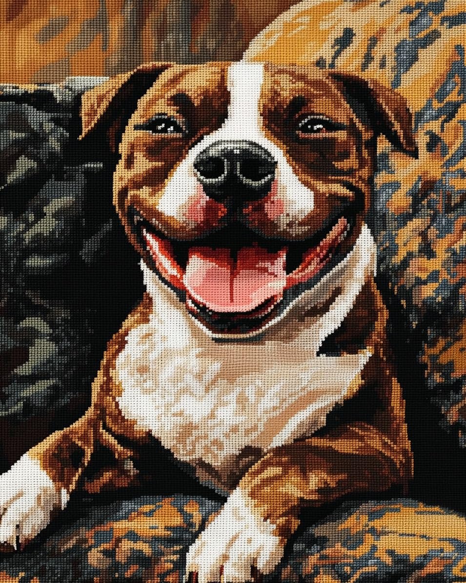 Henypt DIY Cross Stitch Counted Kits,Staffordshire Bull Terrier 40x50cm Stamped Kit Cross-Stitching Pattern for Home Decor,11CT Fabric Embroidery Crafts Needlepoint