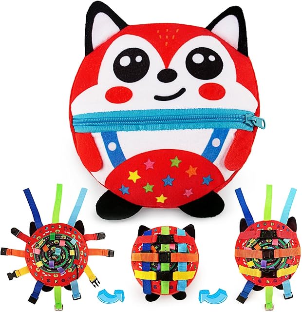 beetoy Buckle Sensory Pillow Toys for Toddlers Travel Toys Early Educational Activity Montessori Fidgets Toy for Threading Develop Fine Motor Basic Life Skill, Learning Activity Toys for 1-3 Year Old