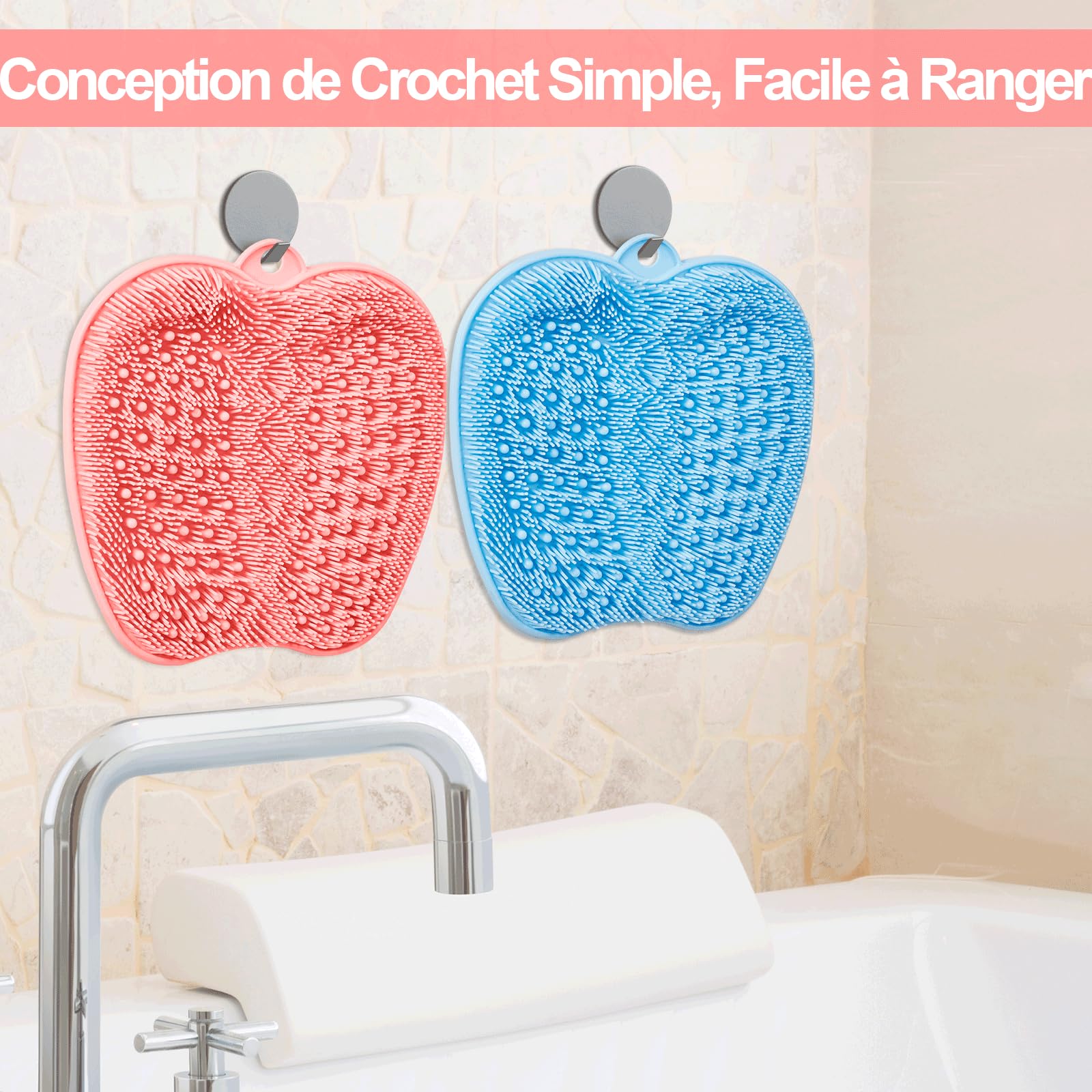 BESKAR Brosse Pieds Douche avec Ventouses Antidérapantes, Foot Spa Brosse pour Nettoyer et Exfolier Les Pieds, Pas de Flexion, Pied Acupuncture Mat pour Détendre Les Pieds