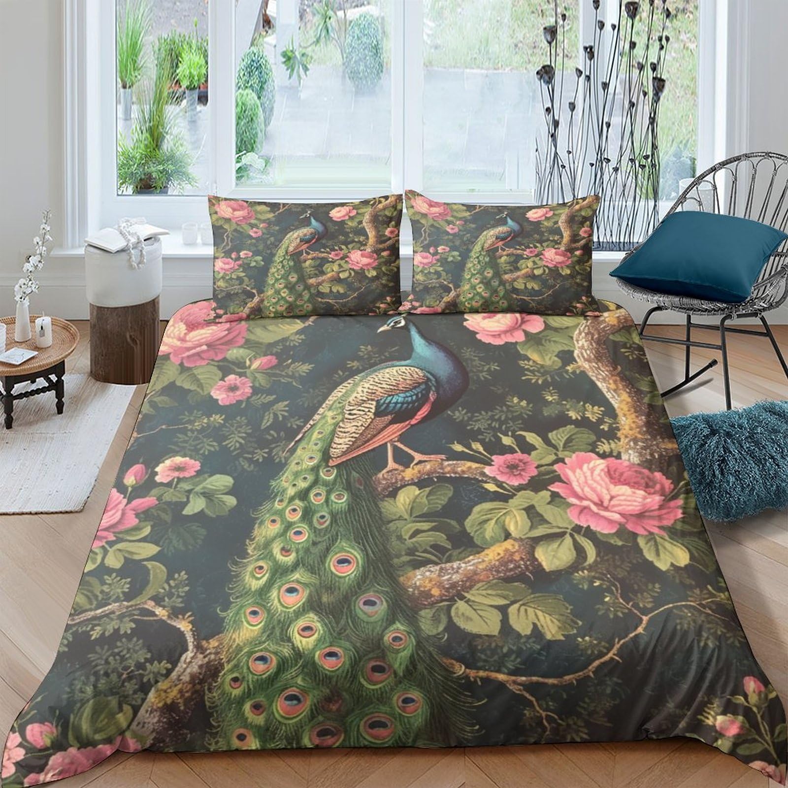 Housses de couettes paon 3D microfibre infroissable pour un lit impeccable sans repassage