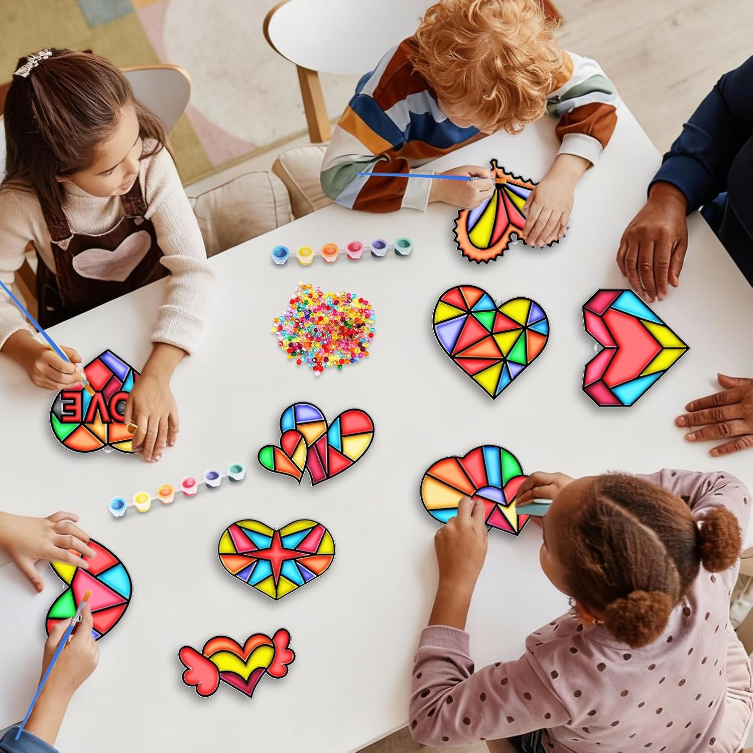 EggSun 27 Sets Valentines Heart SunCatcher Craft Kits Decorative Window Paint DIY for Kids, Perfect for Valentine's Day Classroom Activities, Art Projects, Party Favors, and Gift Exchange